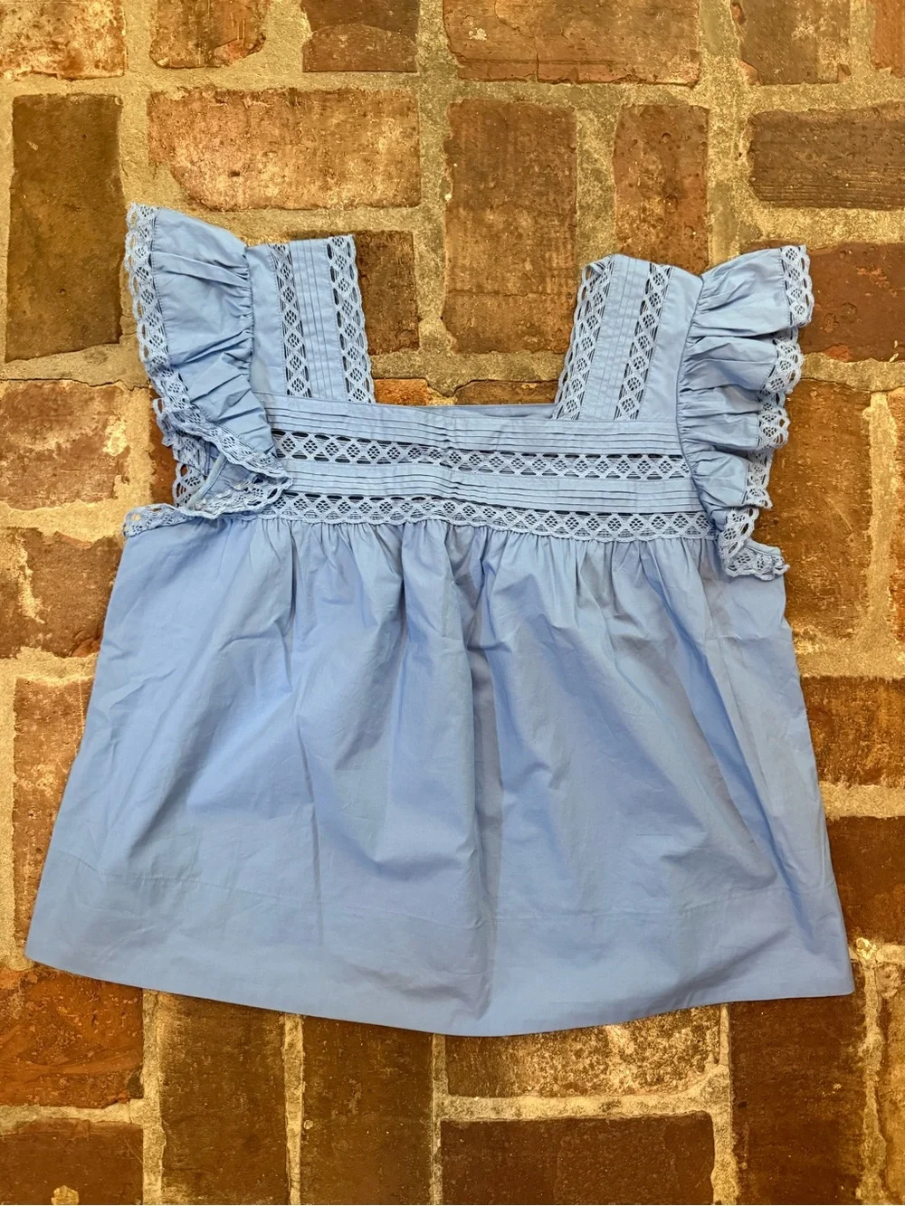 English Factory Light Blue Ruffle Lace Yoke Top